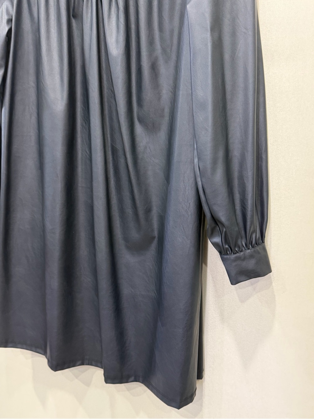 Who What Wear Black Faux Leather Mock-Neck Long-Sleeve Dress - Picture 8 of 16